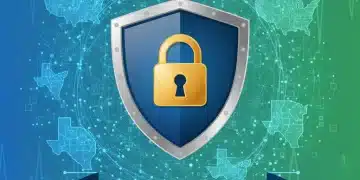 Digital shield protecting data with US map, representing data privacy compliance