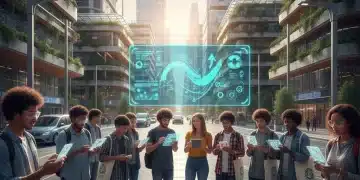Gen Z individuals interacting with technology and discussing future consumer trends.