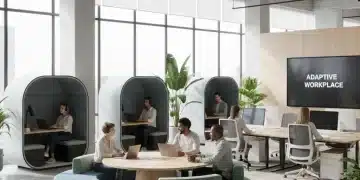 Modern hybrid office space with collaborative and focus zones