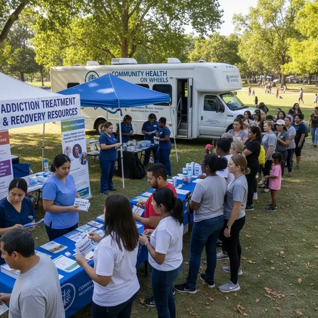 Community outreach providing naloxone and addiction recovery resources.