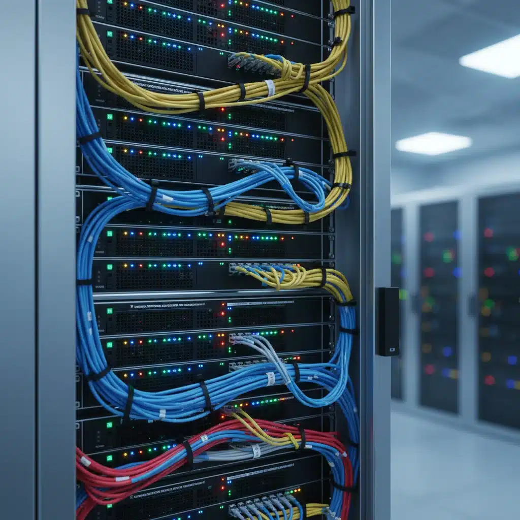 Server rack with blinking lights, representing secure data infrastructure
