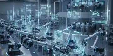 Futuristic US manufacturing plant leveraging Edge AI for enhanced efficiency