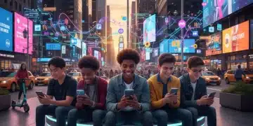 Gen Z individuals engaging with digital content on smartphones, illustrating future marketing trends in the US.