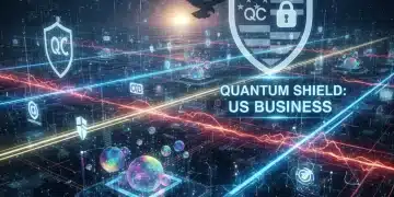 Quantum computing impact on cybersecurity, showing data protection and emerging technology
