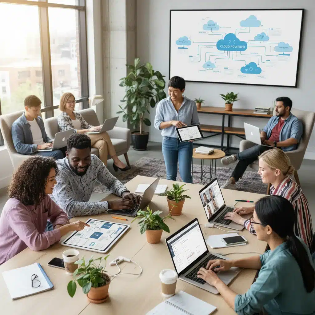 Small business team collaborating efficiently with cloud-based software