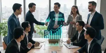 Entrepreneurs and investors celebrating a successful sustainable tech funding deal in 2026.