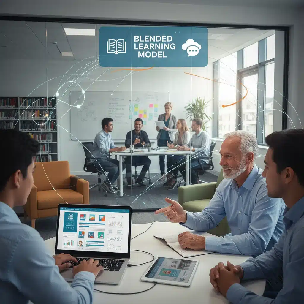 Blended learning model with online, mentorship, and classroom elements