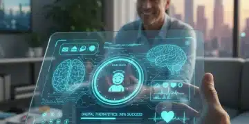 Digital therapeutic app interface on a tablet for chronic pain management.