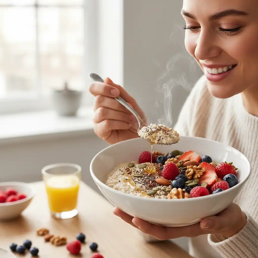 Person enjoying a fiber-rich breakfast