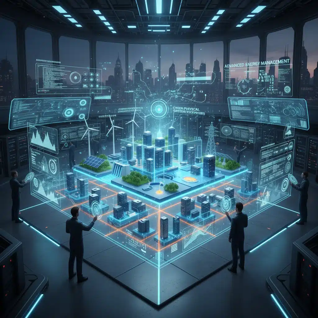 Smart grid infrastructure with data analytics for efficient energy management.