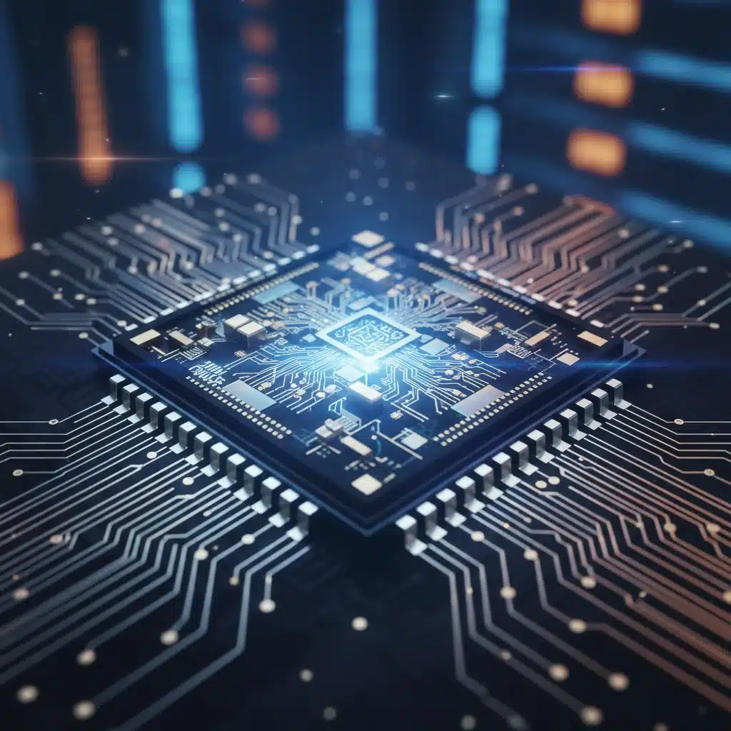 Close-up of a glowing semiconductor chip, symbolizing 6G hardware innovation.