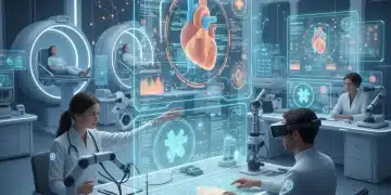 AI-powered diagnostic tools assisting US healthcare professionals in a modern clinic setting.