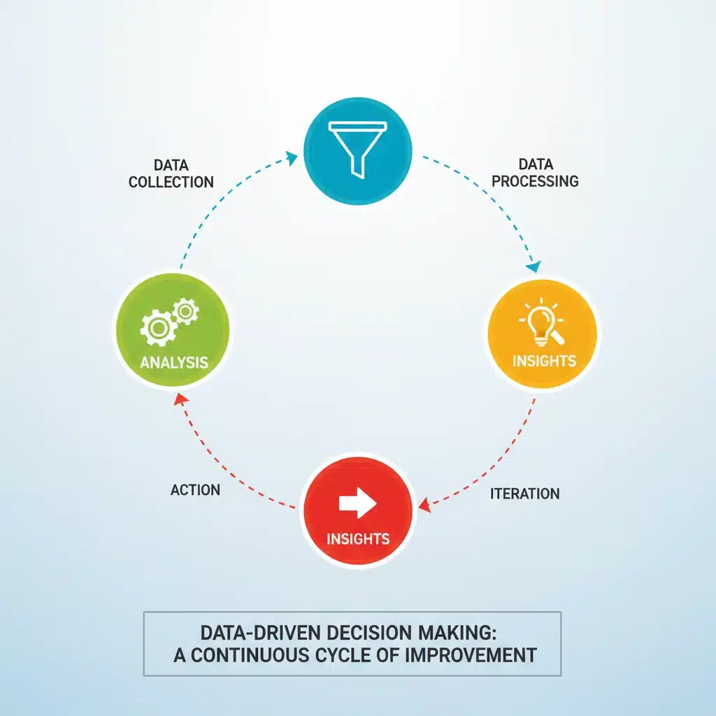 Infographic illustrating the data-driven decision-making lifecycle