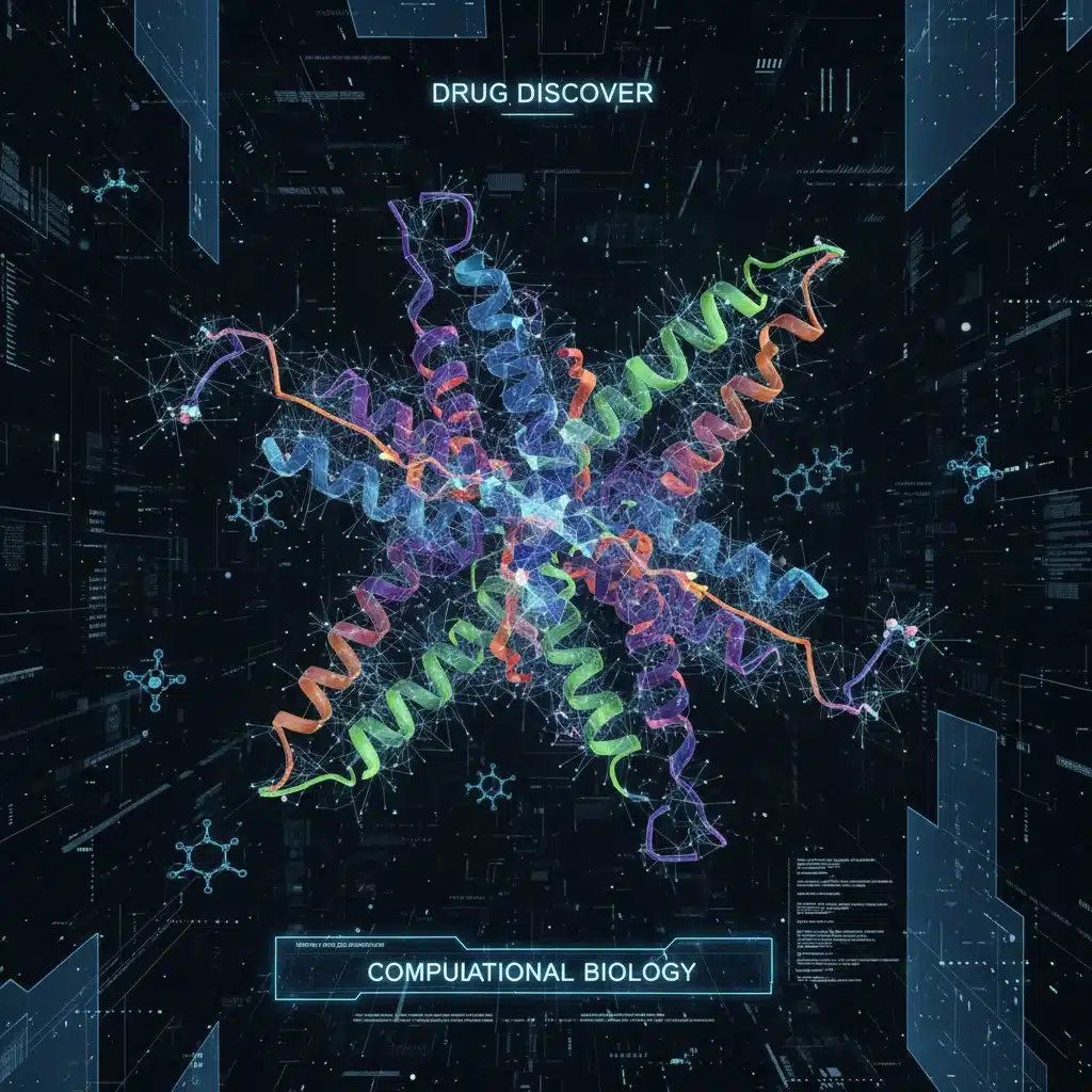 Detailed 3D model of a protein structure, illustrating advanced drug discovery.