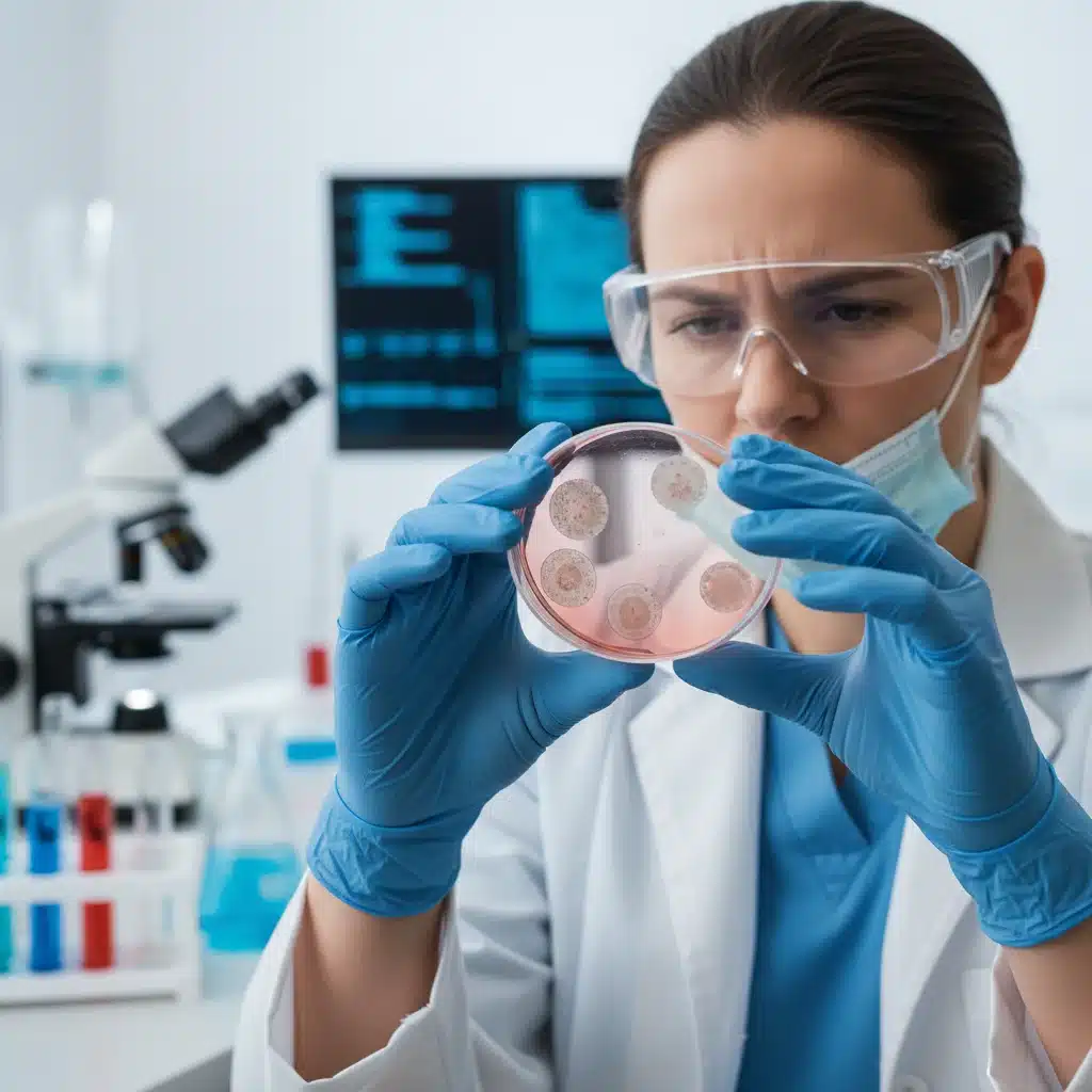 Scientist examining stem cell cultures in lab