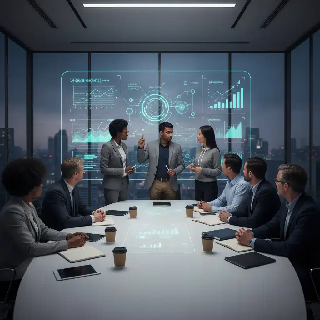 Business leaders and AI specialists planning strategy