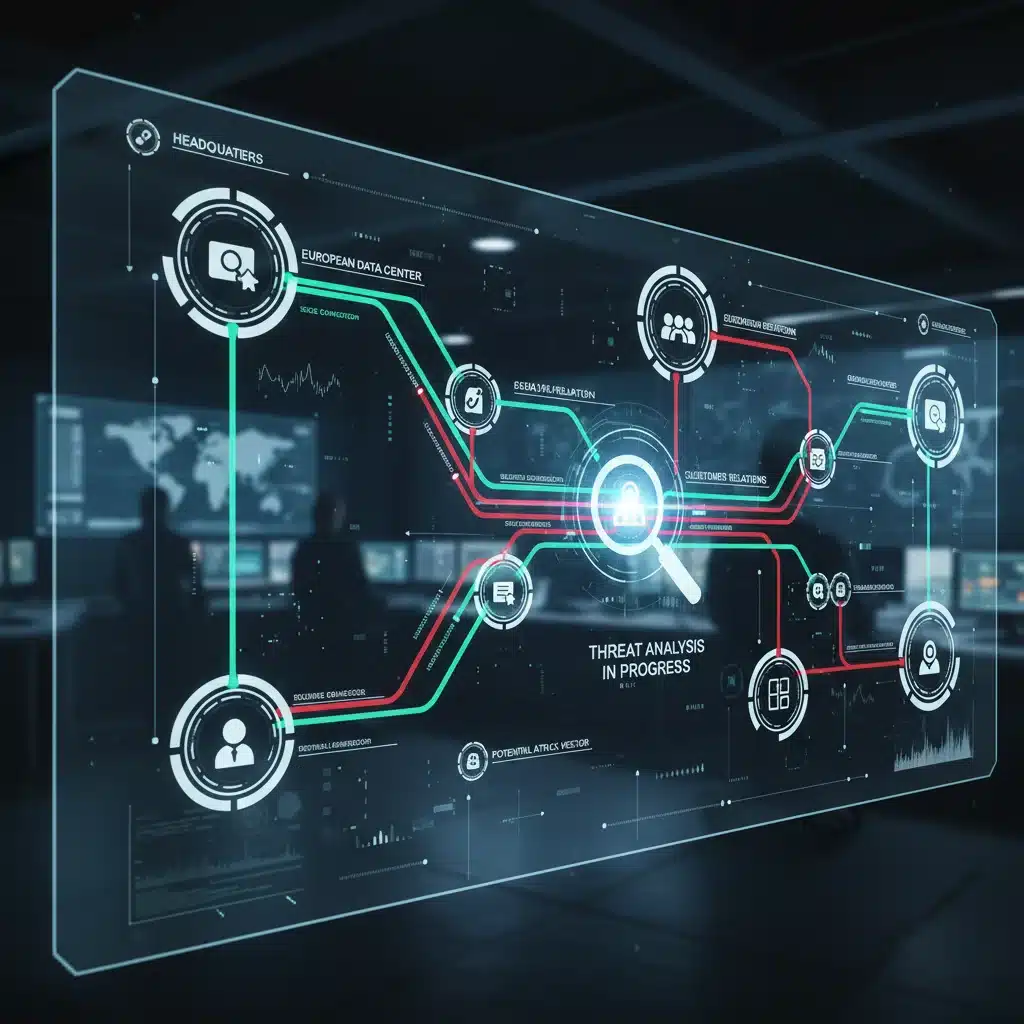 Enterprise network analysis showing secure and vulnerable pathways