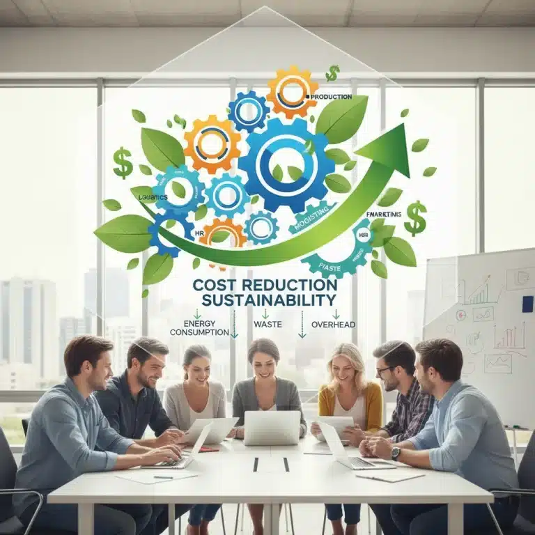 Infographic showing sustainable business models reducing operational costs