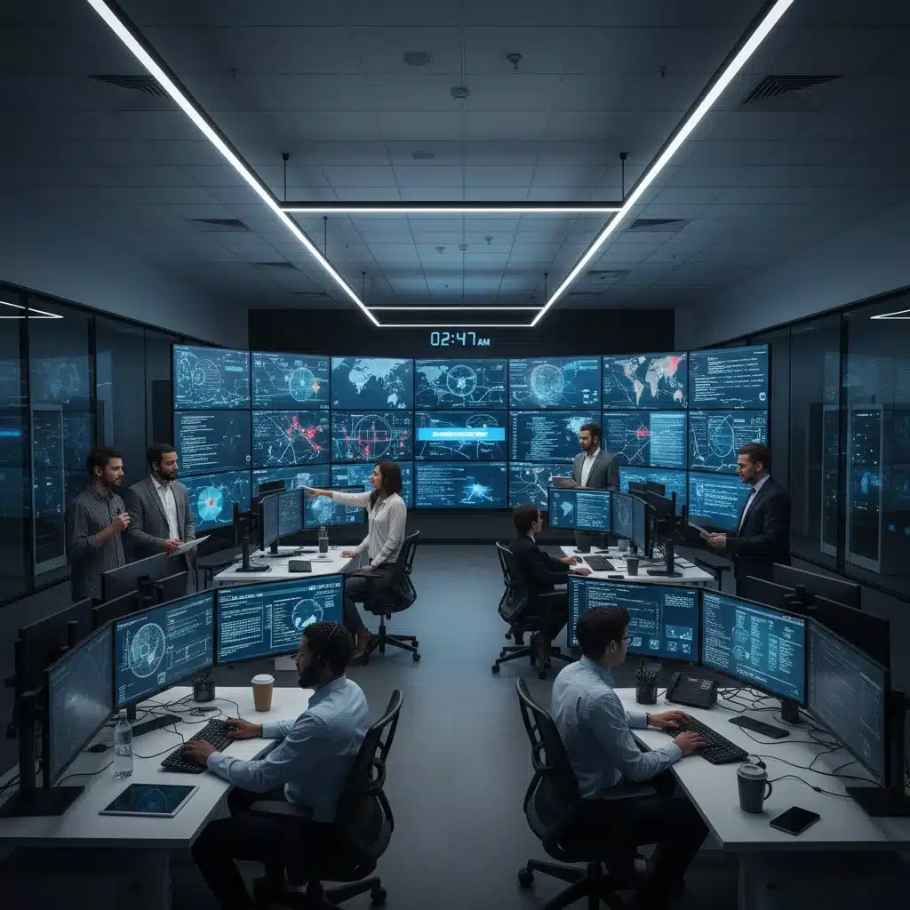 Cybersecurity team actively monitoring real-time threat intelligence dashboard