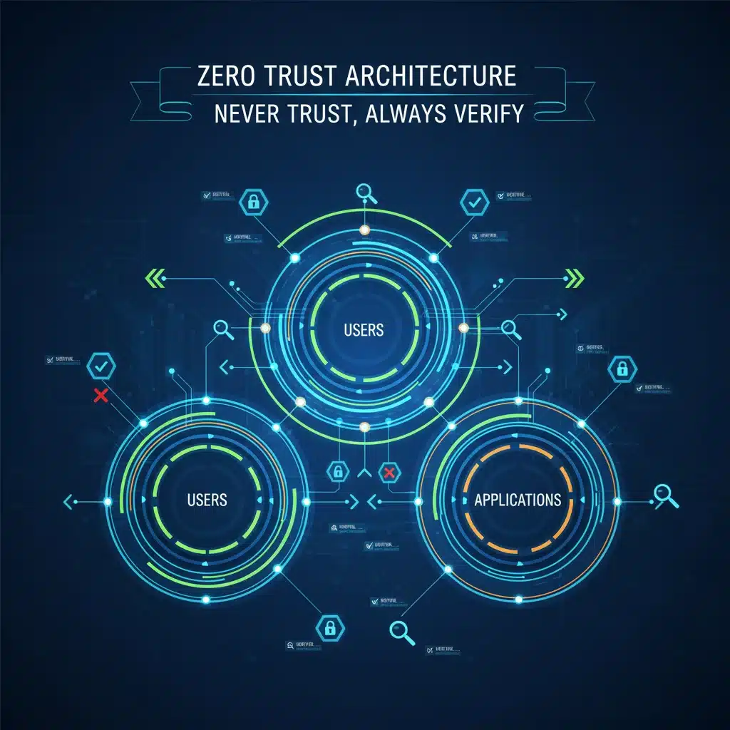 Diagram illustrating a zero-trust architecture with multiple verification layers