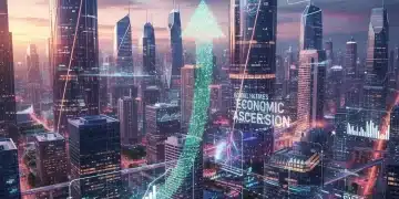 Top 5 Emerging Business Trends 2026: US Market Growth Futuristic cityscape with digital overlays symbolizing emerging business trends and market growth in the US.