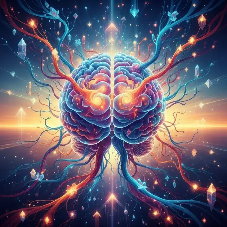 Abstract illustration of a dynamic brain with glowing neural connections, representing neuroplasticity and cognitive enhancement.