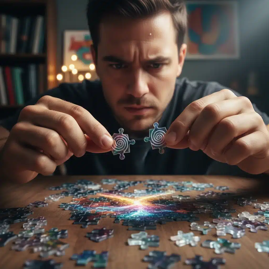 Person concentrating intensely on solving a complex puzzle, demonstrating focused cognitive effort.
