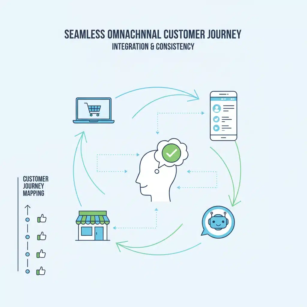 Omnichannel customer journey map showcasing seamless integration across digital and physical touchpoints for enhanced customer experience.